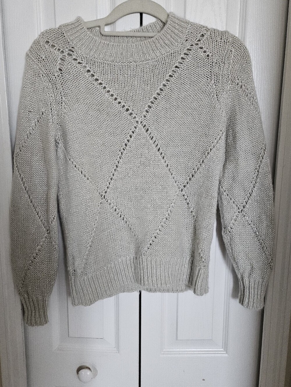 Tommy Bahama Womens XXS Ivory Metallic Knit Sweater Diamond Pattern Pullover. - Picture 3 of 8